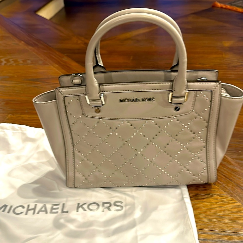 Michael Kors handbag with silver studs gray with two top handles